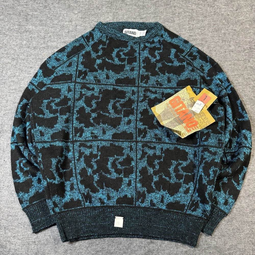 VTG 90s Gitano NWT Acrylic Printed Knit Sweater Mens L Grandpa Core USA Made